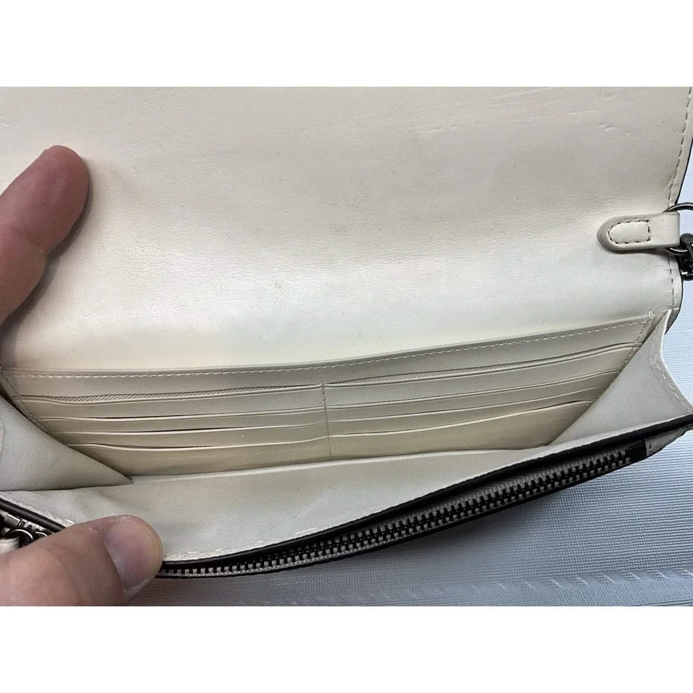 COACH Bandana Rivets Foldover Crossbody Purse Bag Ivory Pebbled Leather VGUC